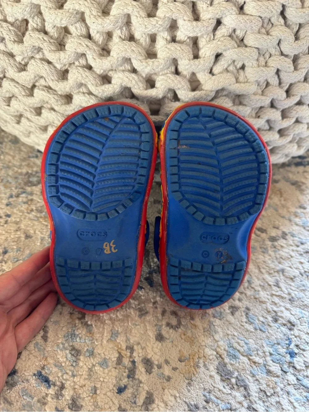 Crocs Kids Light-Up Dragon Classic Clog - Blue with Red/Yellow Flames, Sz 7